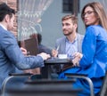 Business colleagues discussing business issues at the coffee table Royalty Free Stock Photo