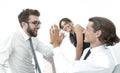 Business colleagues giving each other high five. Royalty Free Stock Photo