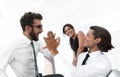 Business colleagues giving each other high five. Royalty Free Stock Photo