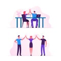 Business Colleagues Giving Highfive in Office Male and Female Businesspeople Characters Rejoice for Good Job