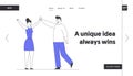 Business Colleagues Giving Highfive in Office Website Landing Page. Man and Woman Beating Hands Rejoice for Good Job