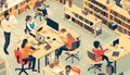 Business colleagues working at a busy open plan office