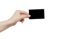 Hand Holding blank black card isolated on white background. Clipping path Royalty Free Stock Photo