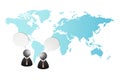 Two businessman icon speech and talking together with world map in the background. Royalty Free Stock Photo