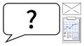Question Mark in Speech Bubble with Graph Analytics Clipboard and Mail Envelope Icons Royalty Free Stock Photo
