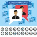 Business communication infographic with icons, persons and team members, flat design