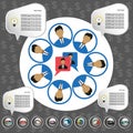 Business communication infographic with icons, persons and team members, flat design