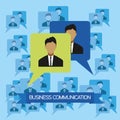 Business communication infographic with icons, persons and team members, flat design