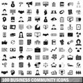 100 business community icons set, simple style