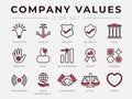Business Company Core Values Retro Outline Line Icon Set with Color Icons Royalty Free Stock Photo
