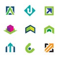 Business company economy green arrow progress logo icon set