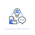 Business competencies symbol with a circle of three competencies - communication, thinking and team building