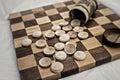 Business competition chess board concept in grainy faded old time look. Royalty Free Stock Photo