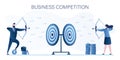 Business competition concept. Cartoon businesspeople aiming targets with bows and arrows. Target marketing banner