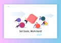 Business Competition Concept Landing Page. Corporate People Character Move Geometric Shapes for Teamwork