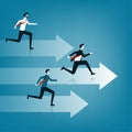 WebBusiness competition concept. Three business persons running on the arrow to be a winner