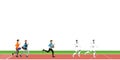 Business competition with human and Artificial Intelligence cartoon on athletic track on white background