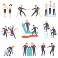 Business Competition Set, Rivalry Between Colleagues, Office Workers Challenging Vector Illustration