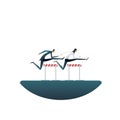 Business competition vector concept with businesswoman and businessman jumping hurdles. Symbol of contest, race