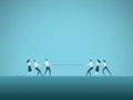 Business competition vector concept with teams in tug of war pulling rope. Symbol of competitive fight, struggle Royalty Free Stock Photo