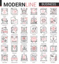 Business complex thin red black line icon vector illustration set with outline infographic symbols of success business Royalty Free Stock Photo