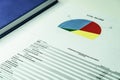 Business composition. Financial analysis - income balance statement Royalty Free Stock Photo