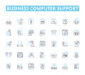 Business computer support linear icons set. Hardware, Software, Nerking, IT, Security, Maintenance, Troubleshooting line