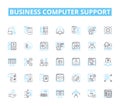 Business computer support linear icons set. Hardware, Software, Nerking, IT, Security, Maintenance, Troubleshooting line