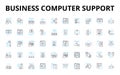Business computer support linear icons set. Hardware, Software, Nerking, IT, Security, Maintenance, Troubleshooting