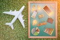 Business comunication icon with plane on grass floor Royalty Free Stock Photo