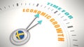 Time for economic growth words on clock face. Flag of Sweden. 3D Render Royalty Free Stock Photo
