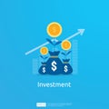 Business concept of achievement goal. Return on investment ROI vision. growth arrows to success. graph chart increase profit with Royalty Free Stock Photo