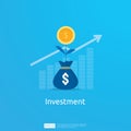 Business concept of achievement goal. Return on investment ROI vision. growth arrows to success. graph chart increase profit with