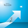 Business concept of achievement success with climbing stair and goal flag on top. Finance successful vision target. growth rising