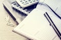 Business concept with agenda, mobile phone and calculator Royalty Free Stock Photo