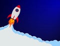 Business concept banner with startup rocket. Launch rocket cartoon illustration. Shuttle in space for landing page of website with Royalty Free Stock Photo