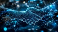 Business concept of blockchain technology with handshake. Blue modern illustration with hands chain link and hyperlink. Royalty Free Stock Photo