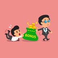 Business concept business boss pulling bonus money bag from a businessman