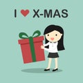 Business concept, Business woman holding a gift box with the words I love X-mas. Royalty Free Stock Photo