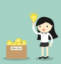 Business concept, Business woman pick some idea from idea box. Vector illustration.