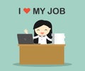 Business concept, Business woman working on her desk with wording i love my job. Royalty Free Stock Photo