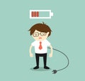 Business concept, Businessman feeling tired and low battery. Vector illustration.