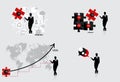 Business concept with businessman, graph , puzzle and cloud of a