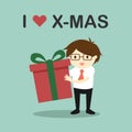Business concept, Businessman holding a gift box with the words I love X-mas.