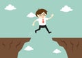 Business concept, businessman jump through the gap to another cliff. Royalty Free Stock Photo