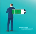Business concept of businessman standing with full battery vector illustration Royalty Free Stock Photo