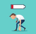 Business concept of businessman tired of working with low battery vector illustration