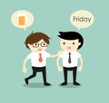 Business concept, businessmen planning to hangout together after they finish work on Friday. Vector illustration. Royalty Free Stock Photo