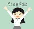 Business concept, Cartoon business woman feeling happy with her freedom. Vector illustration.