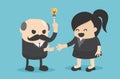 Business concept cartoon businesswoman cooperate with older businessmen to succeed